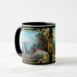 Rocky Mountain Elk, bull elk bugling/fancy design Mug
