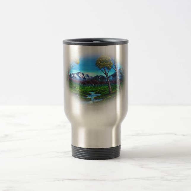 Rocky Mountain Landscape Stream | Trees Forest Travel Mug (Center)
