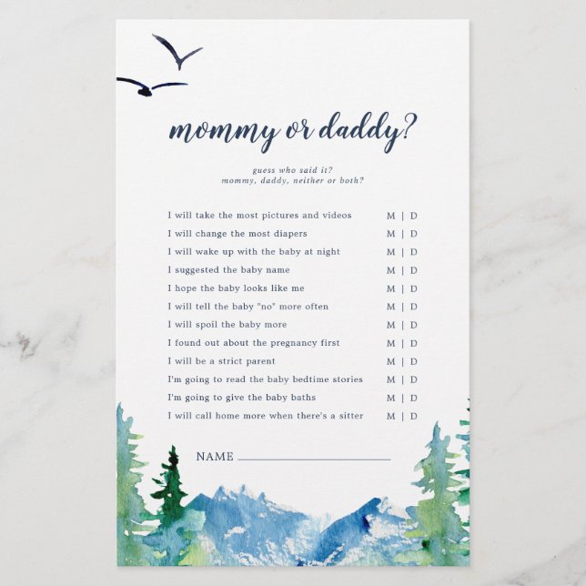 Rocky Mountain Mommy or Daddy Game (Front)