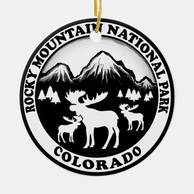 Rocky Mountain Nat Park black white circle Ceramic Ornament (Front)