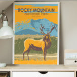 Rocky Mountain National Park Colorado Elk Vintage  Poster<br><div class="desc">Rocky Mountain vector artwork design. The park is known for the Trail Ridge Road and the Old Fall River Road,  drives that pass aspen trees and rivers.</div>