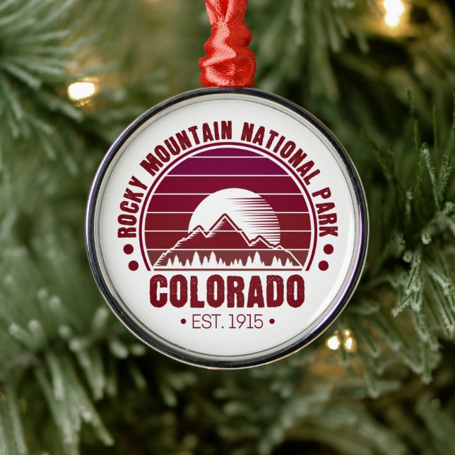 Rocky Mountain National Park Colorado Retro Metal Ornament (Tree)