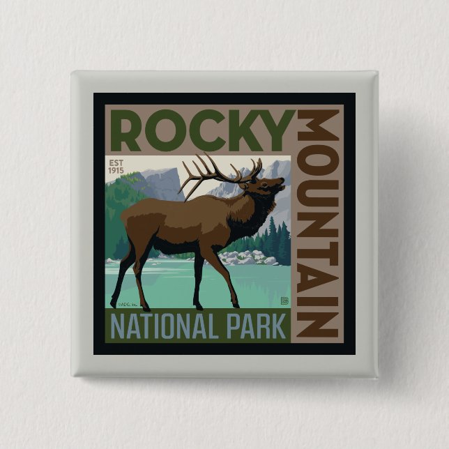 Rocky Mountain National Park | Elk 2 Inch Square Button (Front)