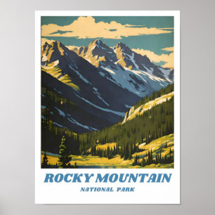 Rocky Mountain National Park illustration retro Sc Poster