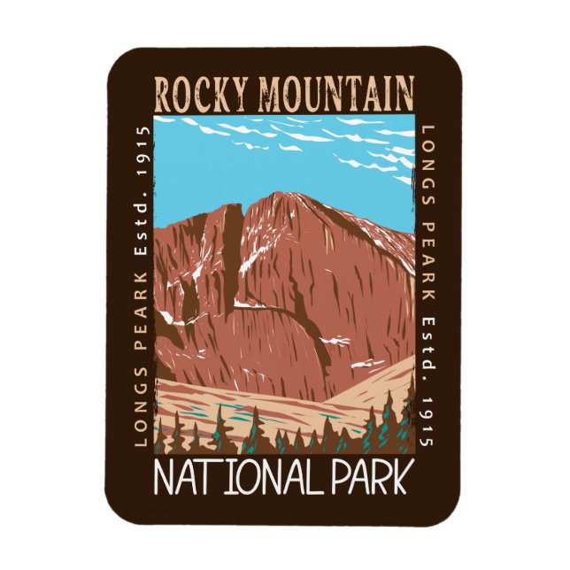 Rocky Mountain National Park Longs Peak Distressed Magnet (Vertical)