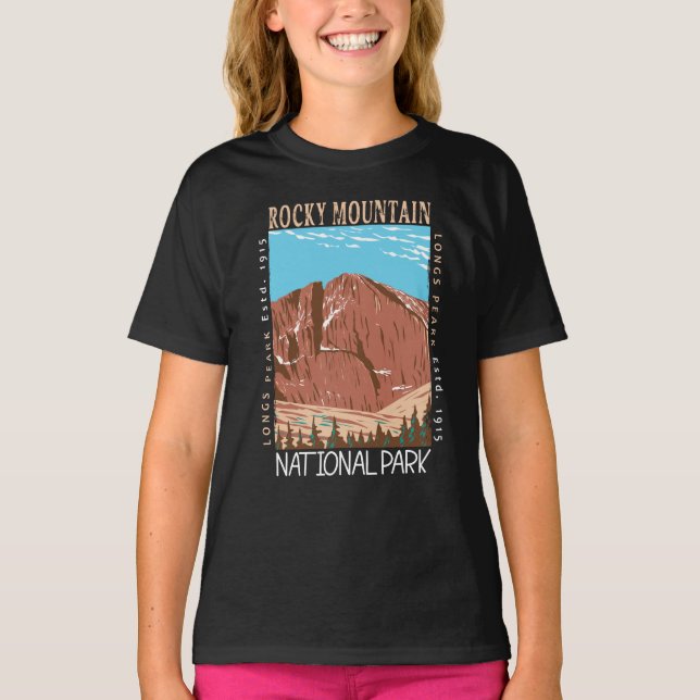 Rocky Mountain National Park Longs Peak Distressed T-Shirt (Front)