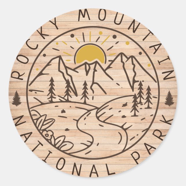 Rocky Mountain National Park Minimalist Wood Classic Round Sticker (Front)