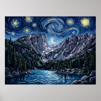 Rocky Mountain National Park Starry Night Lake Poster