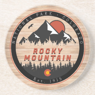 Rocky Mountain National Park Wood Vintage Sunset Coaster