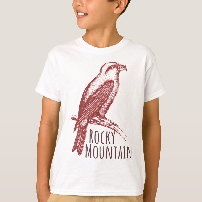Rocky Mountain Red Crossbill bird logo T-Shirt (Front)