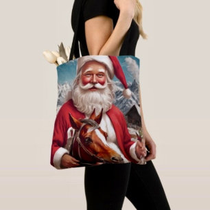 Rocky Mountain Santa and His Horse Tote Bag