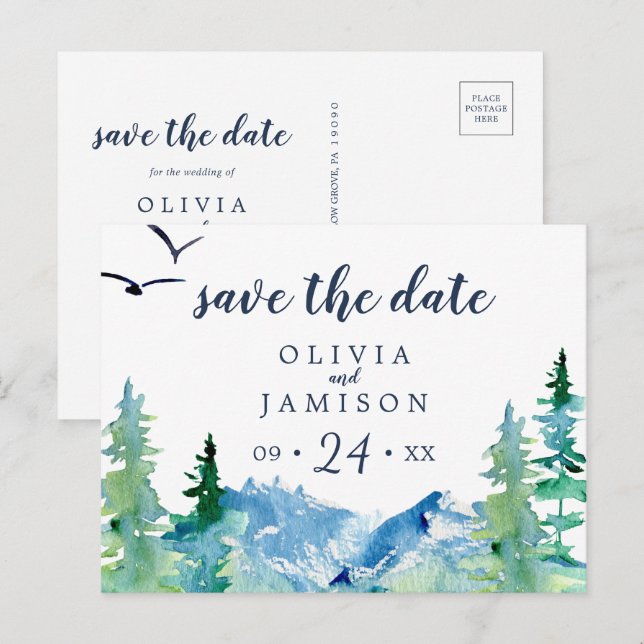 Rocky Mountain Save the Date Announcement Postcard (Front/Back)