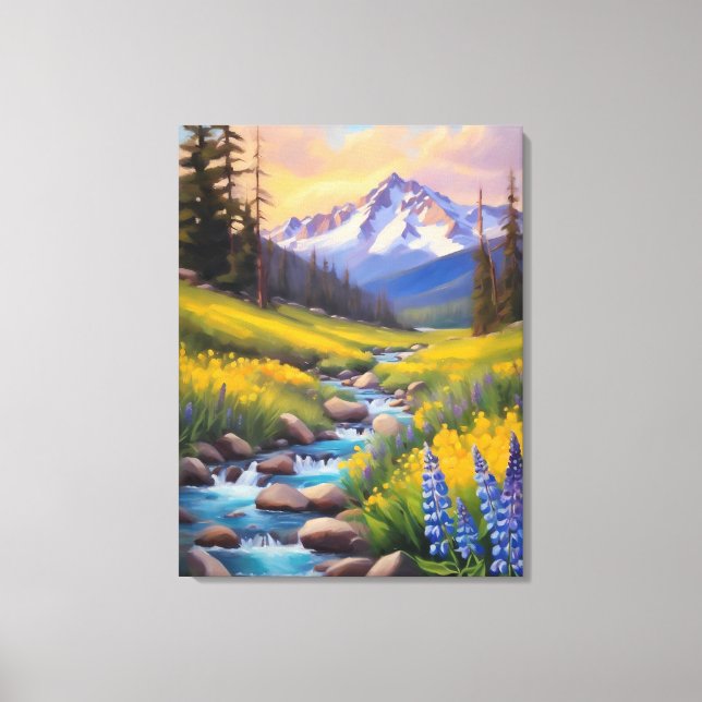 Rocky Mountain Spring Meadow Sunshine Lupins Creek Canvas Print (Front)