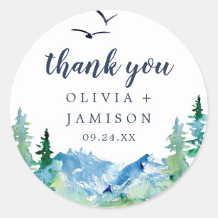 Rocky Mountain Thank You Wedding Favour Sticker
