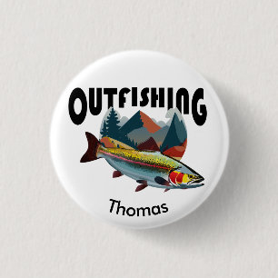 Rocky Mountain Trout Fishing "Outfishing" 1 Inch Round Button