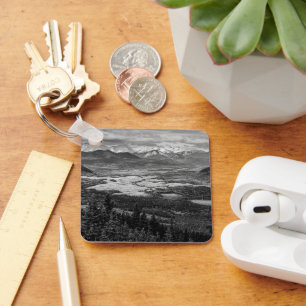 Rocky Mountain Valley, Monochrome Landscape Keychain