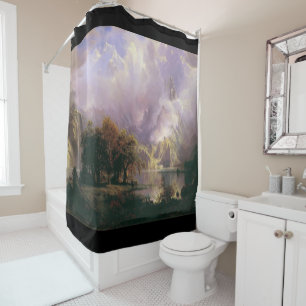 Rocky Mountain Waterfall Deer Lake Shower Curtain