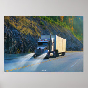 Rocky Mountains Cargo Truck Highway Driving Art Poster