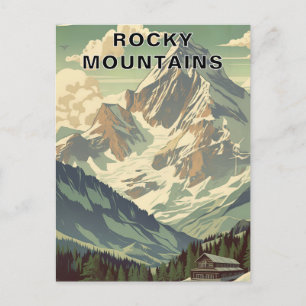 Rocky Mountains Retro Travel Mountain Lodge Postcard