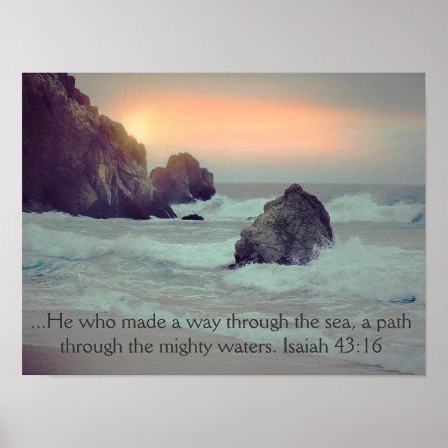 Rocky Ocean Sea Shore avec / Bible Verse Poster (Devant)