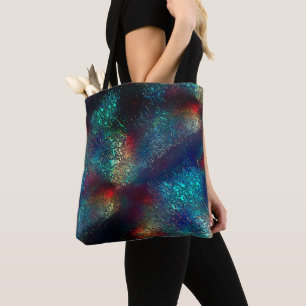Rocky or aluminum foil under blue and red plastic  tote bag