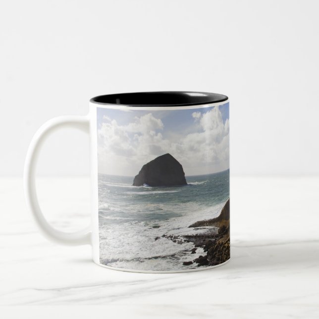 Rocky Oregon Pacific Coast in Pacific City Two-Tone Coffee Mug (Left)