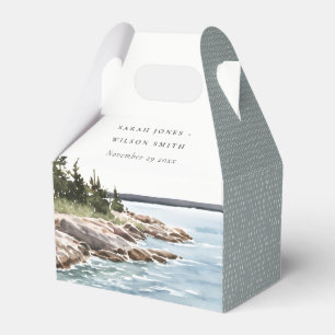 Rocky Pine Mountain Watercolor Seascape Wedding Favor Box