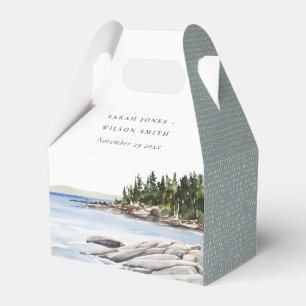 Rocky Pine Mountain Watercolor Seascape Wedding Favor Box