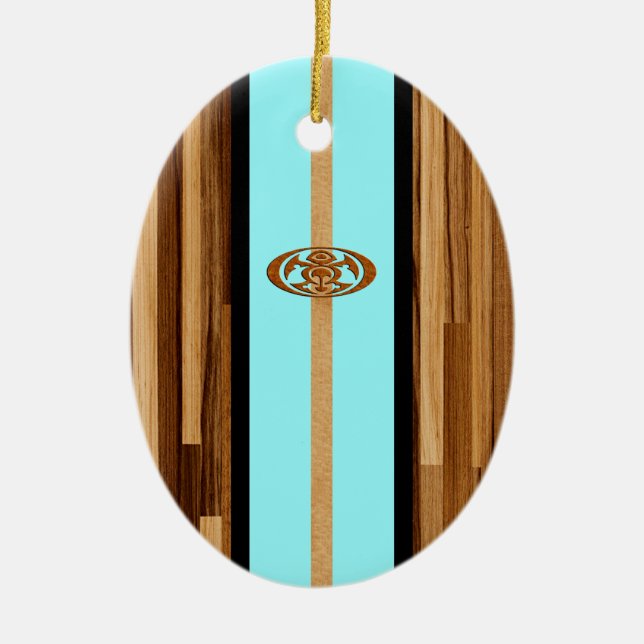 Rocky Point Hawaiian Engineered FauxWood Surfboard Ceramic Ornament (Front)