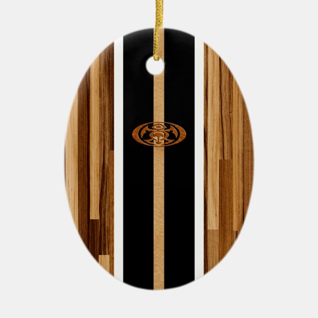 Rocky Point Hawaiian Engineered FauxWood Surfboard Ceramic Ornament (Front)