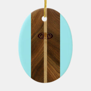 Rocky Point Hawaiian Faux Wood Surfboard Ceramic Ornament
