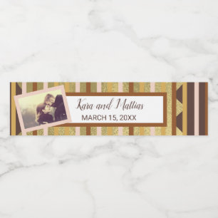 Rocky Road 'N Gold Stripes Wedding Water Bottle Label