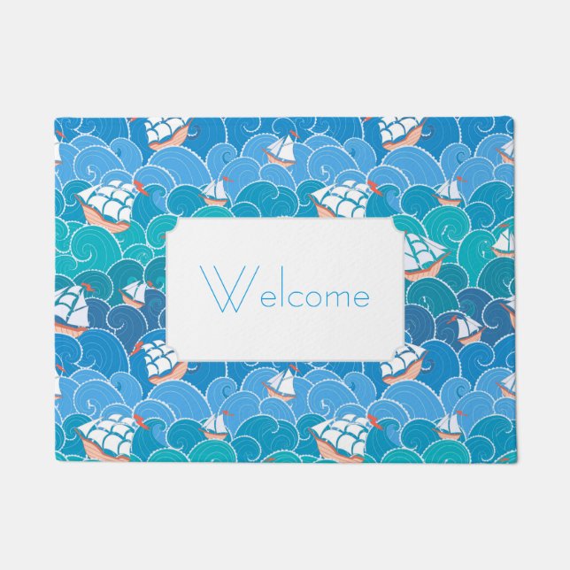 Rocky Sea Pattern | Add Your Text Doormat (Front)