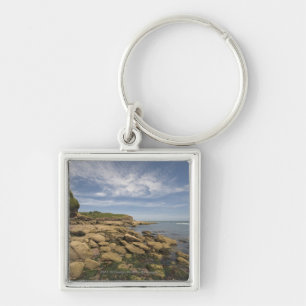 Rocky Seaside With Motorboat Travelling Keychain