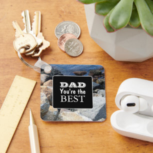 Rocky Shore Sea Photo Father's Day Bible Verse  Keychain