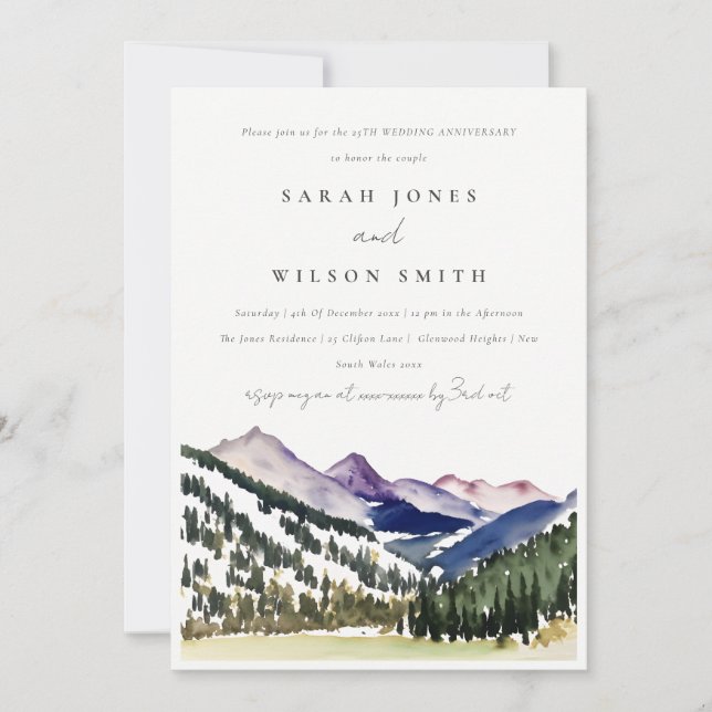 Rocky Snow Mountain Landscape Wedding Anniversary  Invitation (Front)
