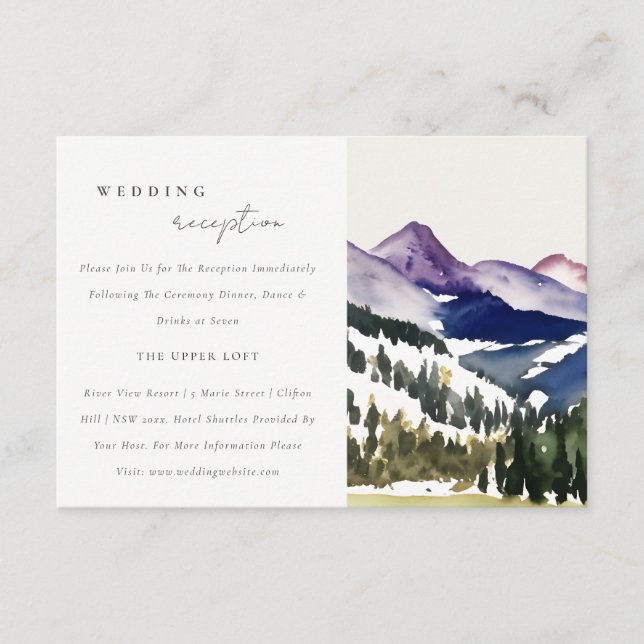Rocky Snow Mountain Landscape Wedding Reception Enclosure Card (Front)