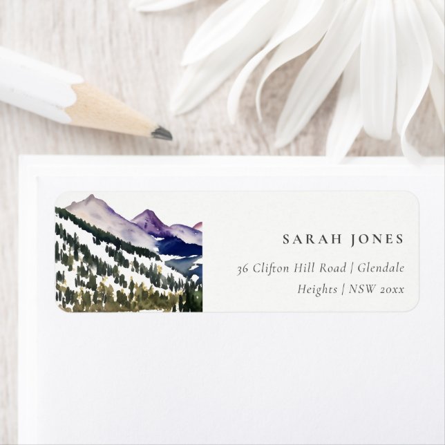 Rocky Snow Mountain Watercolor Landscape Address (Insitu)