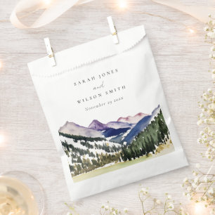 Rocky Snow Mountain Watercolor Landscape Wedding Favour Bag