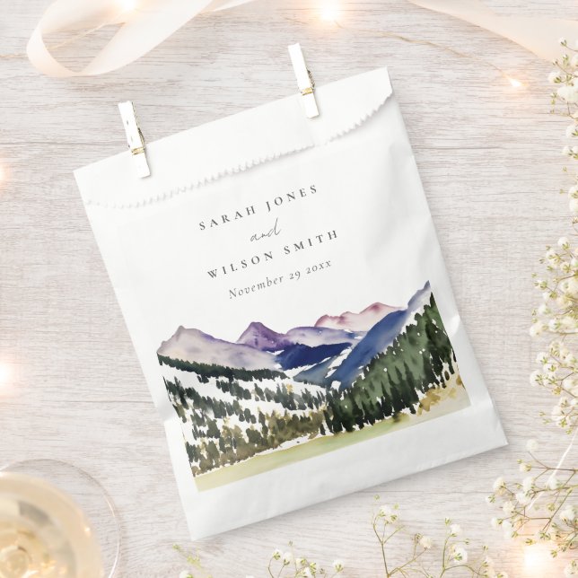 Rocky Snow Mountain Watercolor Landscape Wedding Favour Bag (Clipped)