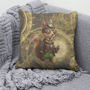 Rocky Steampunk Squirrel Throw Pillow
