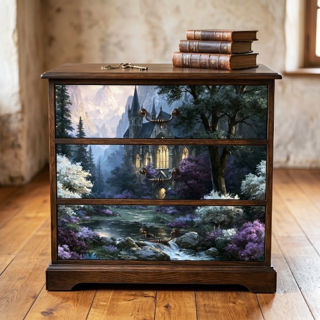 Rocky Stream Gothic Fantasy Castle Decoupage Tissue Paper (Creator Uploaded)