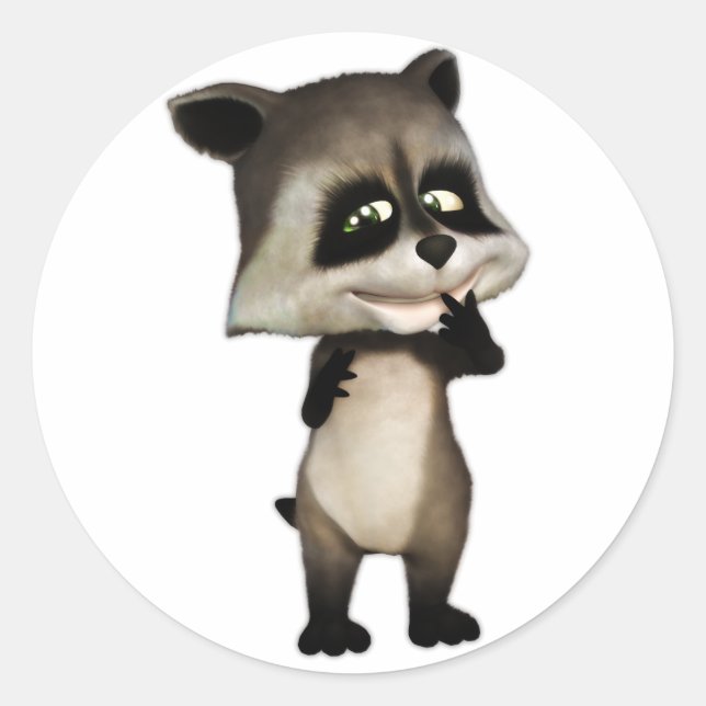 Rocky the Cute Cartoon Raccoon Classic Round Sticker (Front)