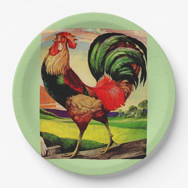 Rocky the Handsome Rooster Paper Plate (Front)