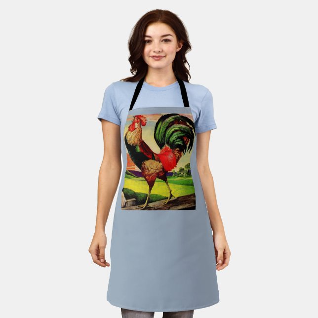 Rocky the Handsome Rooster print Apron (Worn)