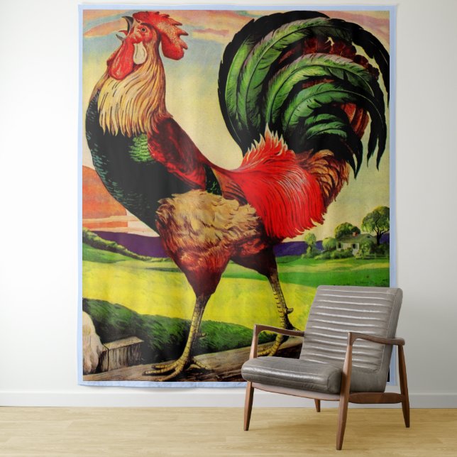 Rocky the Handsome Rooster print Tapestry (In Situ)