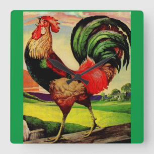 Rocky the Handsome Rooster Square Wall Clock