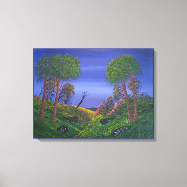 Rocky Valley Blue Sky Colourful Landscape Canvas Print (Front)