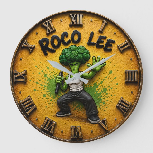 Roco Lee Funny Broccoli Martial Arts  Large Clock (Front)