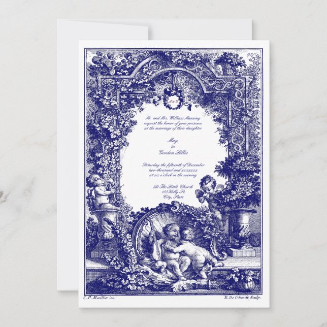 Rococo 1771 Altar With Floral Garlands & Cherubs Invitation (Front)